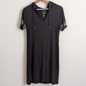 Michael Kors Hooded T-shirt Dress Women S Black Spellout Short Sleeve Comfy